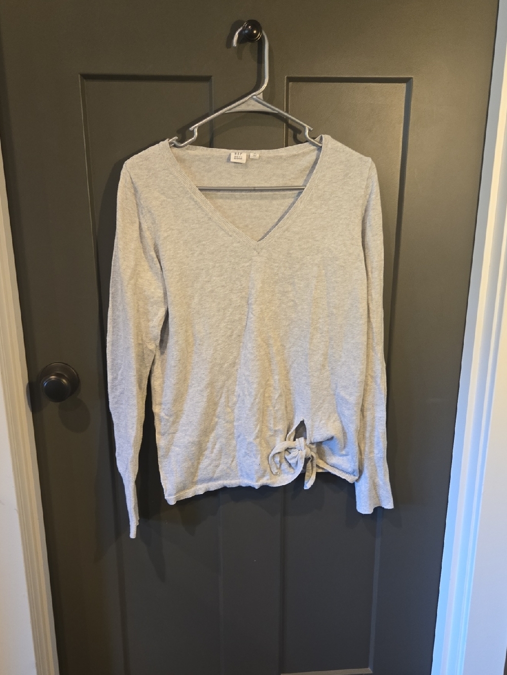 GAP Light Gray V-Neck Long Sleeve Tie Front Top